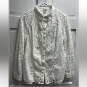 Chico's White Eyelet Button-Down Shirt